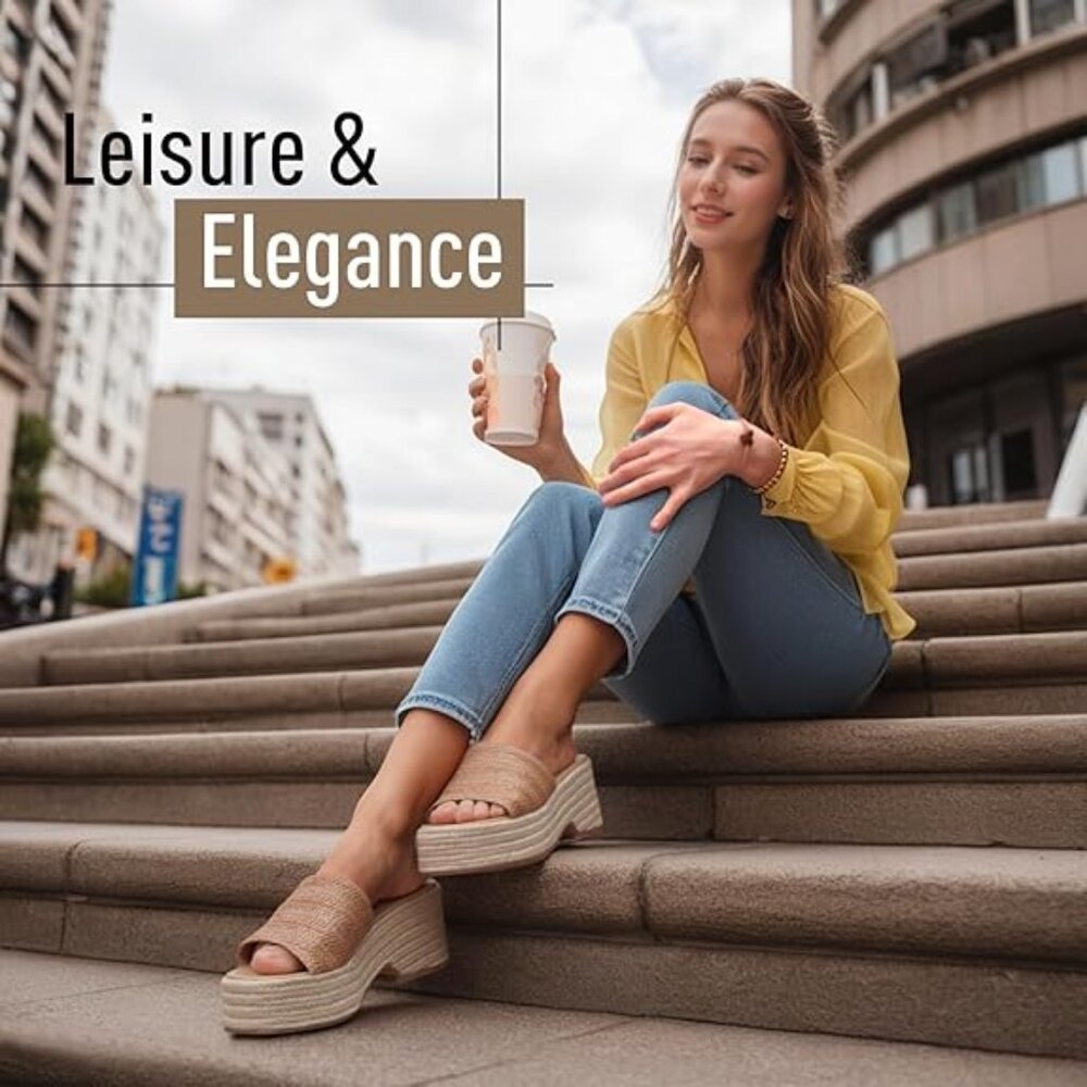 Monrovia Platform Raffia Straws Chunky Sandals Size 9 Like New